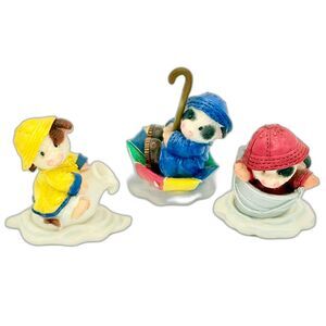 Vintage Enesco Mary’s Moo Moos Set of 3 Rainy Day Figurines 1997